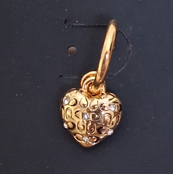 Coach Signature "C" Heart Shaped Puffed Earrings With Crystal Accents NWT - Picture 4 of 5